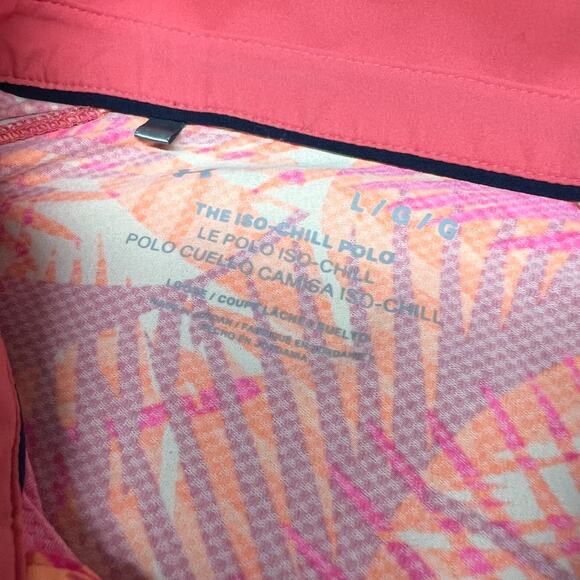 Under Armour Iso Chill Polo Shirt Mens L Pink Floral Performance Golf Stretch - Picture 4 of 6